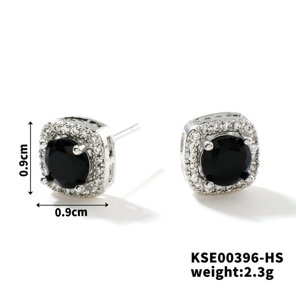Small Square Sugar Zircon Stud Earrings For Women Copper Minimalist Square Diamond Embedded Earrings