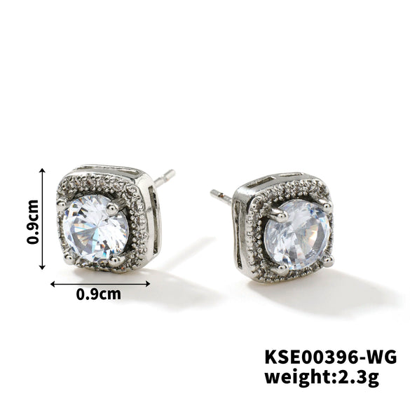 Small Square Sugar Zircon Stud Earrings For Women Copper Minimalist Square Diamond Embedded Earrings