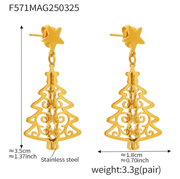 Small Tree Earrings Stainless Steel Geometric Light Luxury Electroplated 18K Real Gold Women's