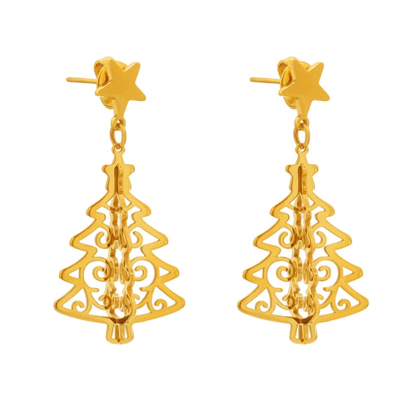 Small Tree Earrings Stainless Steel Geometric Light Luxury Electroplated 18K Real Gold Women's