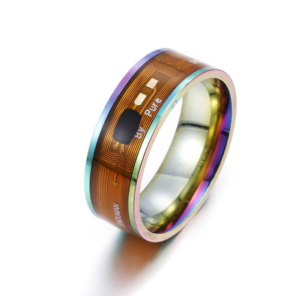 Smart Jewelry Titanium Steel Ring With Letters Numbers Text Pattern Dripping Oil Treatment Unisex