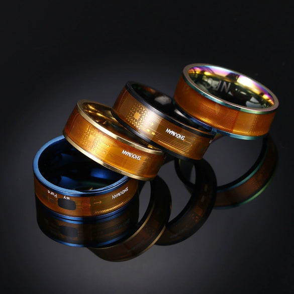 Smart Jewelry Titanium Steel Ring With Letters Numbers Text Pattern Dripping Oil Treatment Unisex