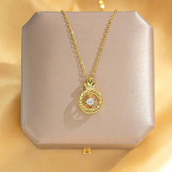 Smart Necklace Titanium Steel Copper With Geometric Pattern Roman Numeral Clover For Women Light Luxury Style