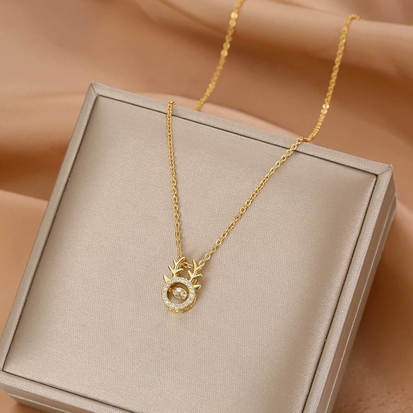 Smart Necklace Women's Titanium Steel Copper Pendant With Antlers Animals Zodiac Pattern Ochain And Diamond Design