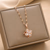 Smart Rotating Fourleaf Clover Necklace For Women Titanium Steel With Mixed Gem Inlay And Electroplating