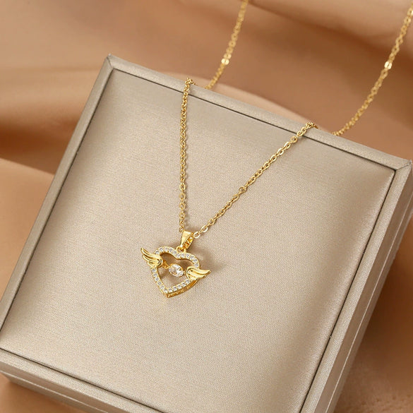Smart Series Titanium Steel Women's Fashion Beating Heart Necklace With Letter Number Text Pattern O Chain