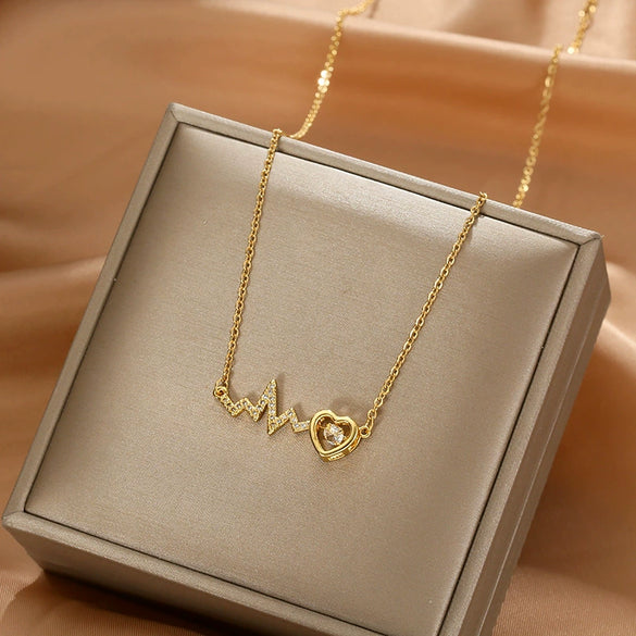 Smart Series Titanium Steel Women's Fashion Beating Heart Necklace With Letter Number Text Pattern O Chain