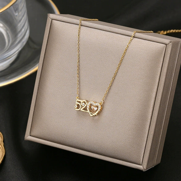 Smart Series Titanium Steel Women's Fashion Beating Heart Necklace With Letter Number Text Pattern O Chain