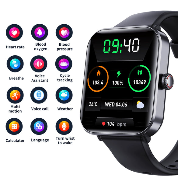 Smart Watch Aluminum Alloy Square Dial Sporty Style Silicone Strap Bluetooth Touch Screen Blood Oxygen Monitoring