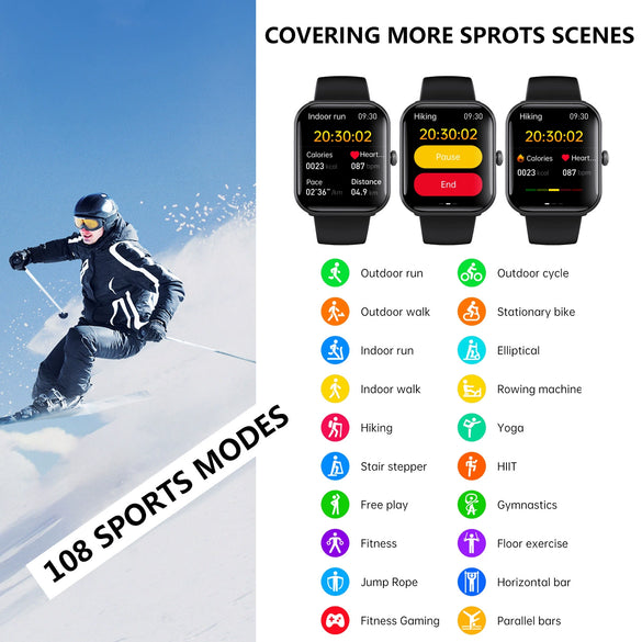 Smart Watch Multifunction Blood Glucose Blood Pressure Heart Rate Blood Oxygen Monitoring Sos Alarm Call Square Dial Daily Waterproof Environmentally Friendly Silicone Wristband
