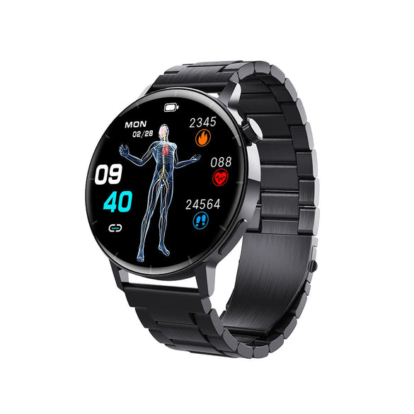 Smart Watch Silicone Wrist Strap Alloy Case Sporty Style Round Dial Touch Push Button Operation Blood Oxygen Heart Rate Measurement