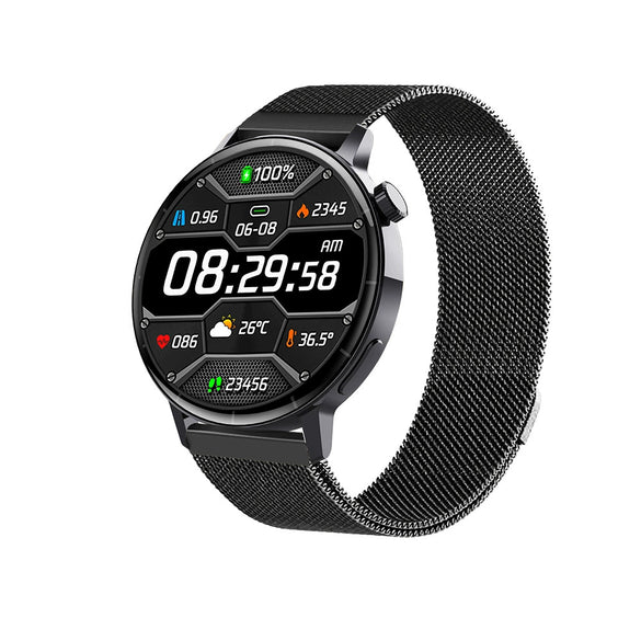 Smart Watch Silicone Wrist Strap Alloy Case Sporty Style Round Dial Touch Push Button Operation Blood Oxygen Heart Rate Measurement