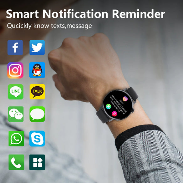 Smart Watch Silicone Wrist Strap Alloy Case Sporty Style Round Dial Touch Push Button Operation Blood Oxygen Heart Rate Measurement