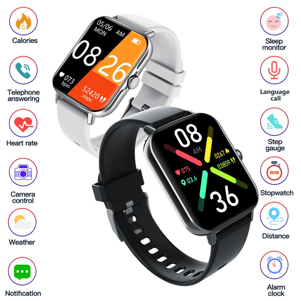 Smart Watch Silicone Wrist Strap Sporty Style Square Dial Blood Oxygen Test Multiexercise Modes Noninvasive Blood Sugar Siri Voice Dialing Touch Operation Compatible With Ios