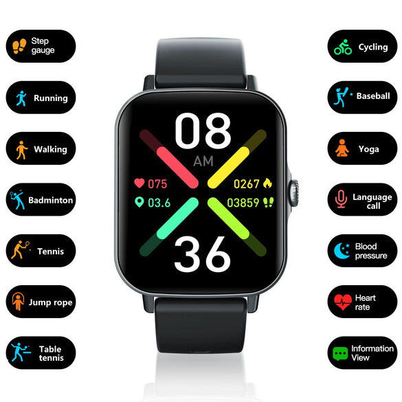 Smart Watch Silicone Wrist Strap Sporty Style Square Dial Blood Oxygen Test Multiexercise Modes Noninvasive Blood Sugar Siri Voice Dialing Touch Operation Compatible With Ios