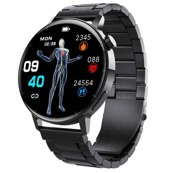 Smart Watch Third Generation Blood Glucose True Blood Oxygen Stress Test Call Exercise Body Temperature Hrv Silicone Wristband Round Dial Sporty Style