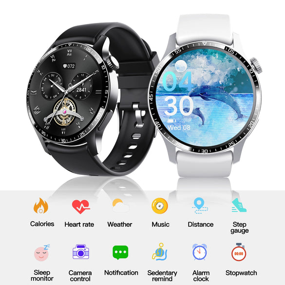 Smart Watch Titanium Alloy Case Silicone Wrist Strap Round Dial Multifunctional Sports Bluetooth Call Blood Pressure Heart Rate Blood Oxygen Monitoring