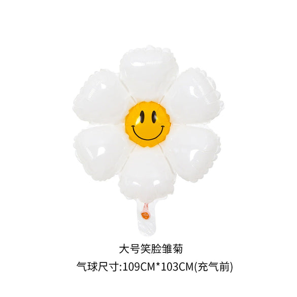 Smiley Daisy Aluminum Foil Balloon Flower Party Decoration Photo Prop For Birthday Arrangements