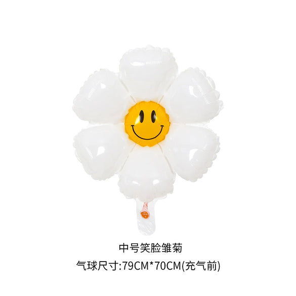 Smiley Daisy Aluminum Foil Balloon Flower Party Decoration Photo Prop For Birthday Arrangements