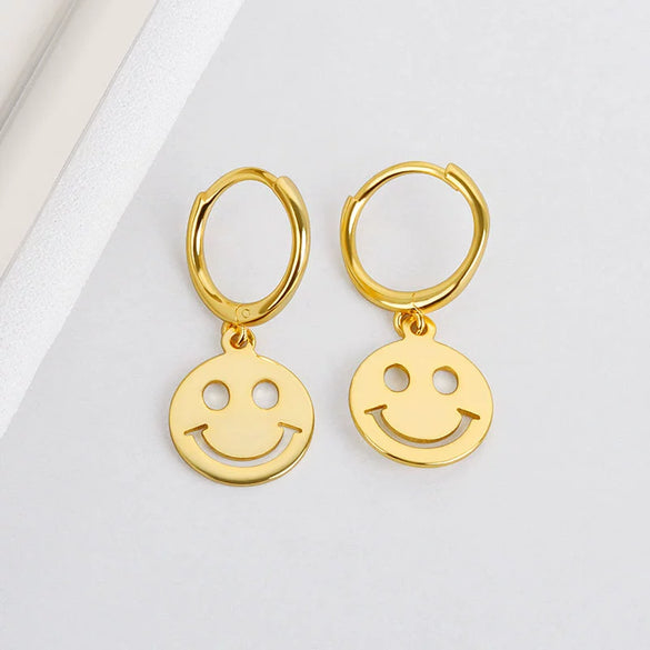 Smiley Earrings 925 Sterling Silver Geometric Electroplated