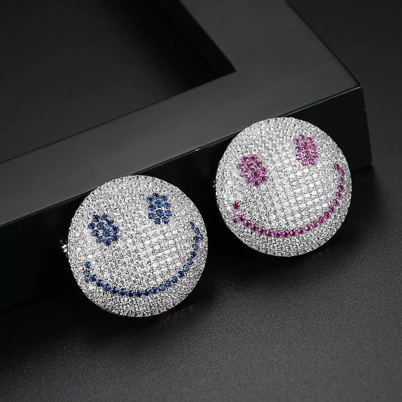 Smiley Face Geometric Brooch Pin Copper Electroplated Zircon Microinlay Badge For Women Minimalist Clothing Accessory