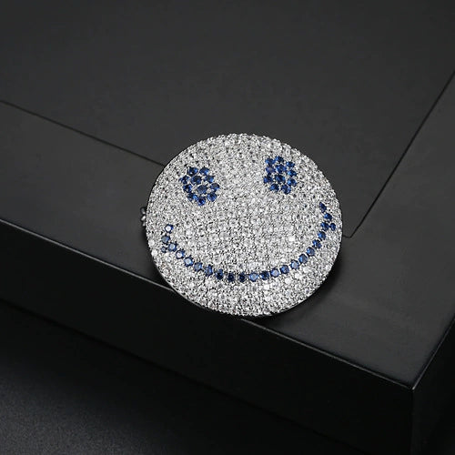 Smiley Face Geometric Brooch Pin Copper Electroplated Zircon Microinlay Badge For Women Minimalist Clothing Accessory
