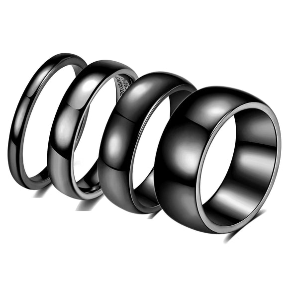 Smooth Black Geometric Tungsten Steel Couple Rings With Electroplated Finish Wholesale Unisex Jewelry