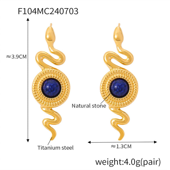 Snake Earrings Titanium Steel 18K Gold Plated Inlaid Natural Stone Geometric Style Electroplated For Women