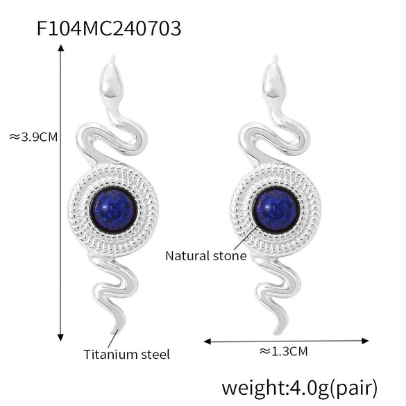 Snake Earrings Titanium Steel 18K Gold Plated Inlaid Natural Stone Geometric Style Electroplated For Women