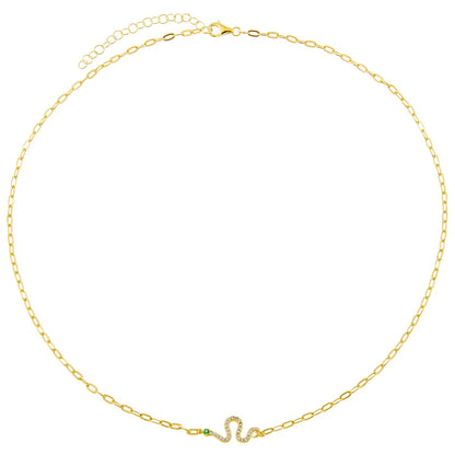 Snake Element Jewelry Real Gold Plated With Zircon Copper Jewellery Necklace Clavicle Chain