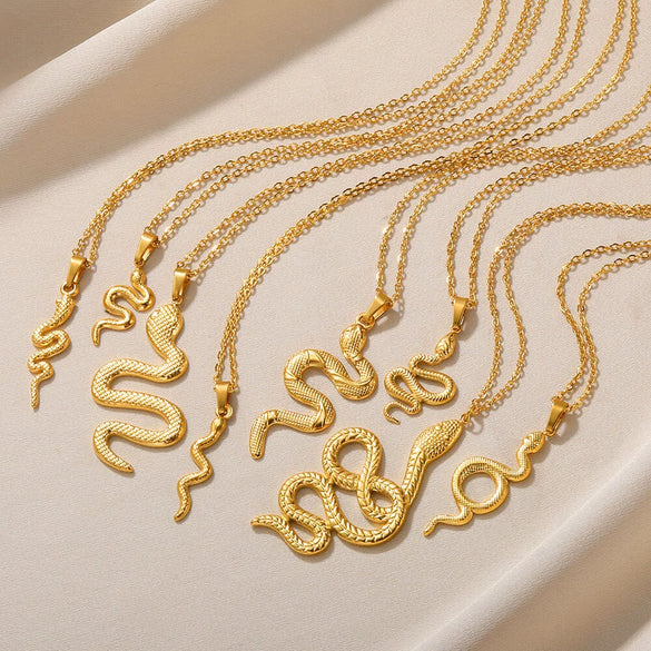 Snake Pendant Hiphop Necklace Stainless Steel Gold Plated Animals Zodiac Style