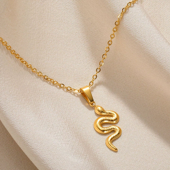 Snake Pendant Hiphop Necklace Stainless Steel Gold Plated Animals Zodiac Style