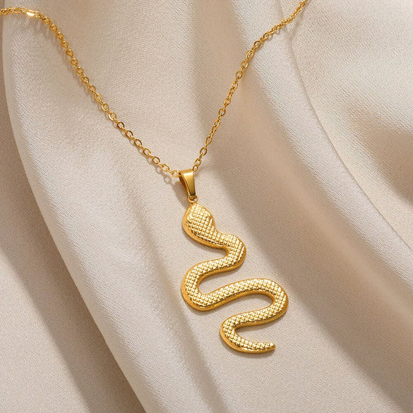 Snake Pendant Hiphop Necklace Stainless Steel Gold Plated Animals Zodiac Style