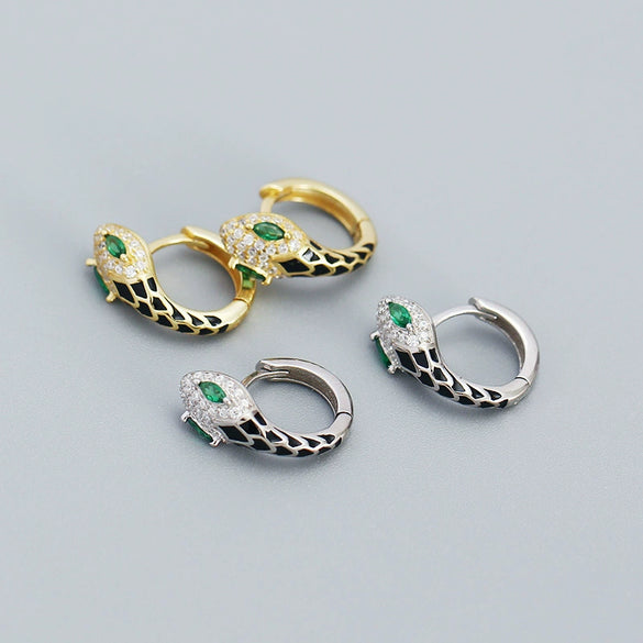 Snake Ushaped Earrings S925 Silver Geometric Style With Diamond Glue Electroplated For Women