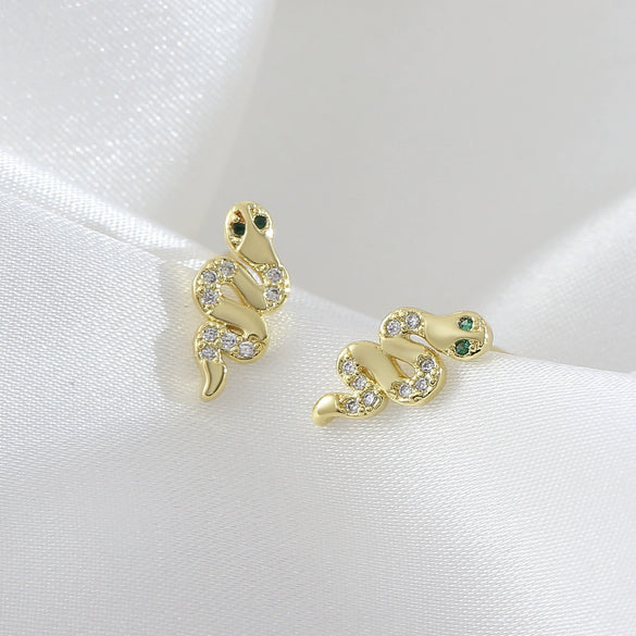 Snakeshaped Copper Earrings For Women With Electroplating Animal Pattern Light Luxury Style