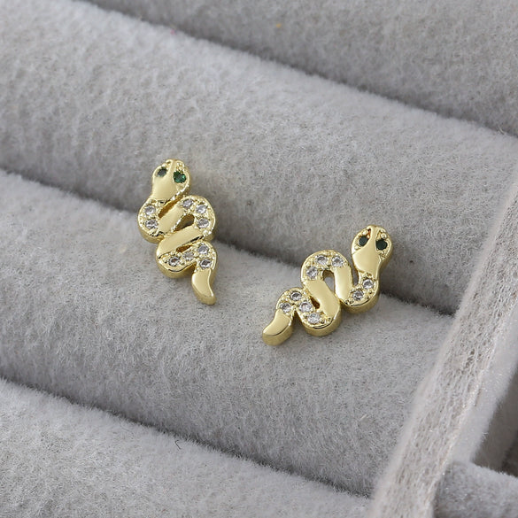 Snakeshaped Copper Earrings For Women With Electroplating Animal Pattern Light Luxury Style