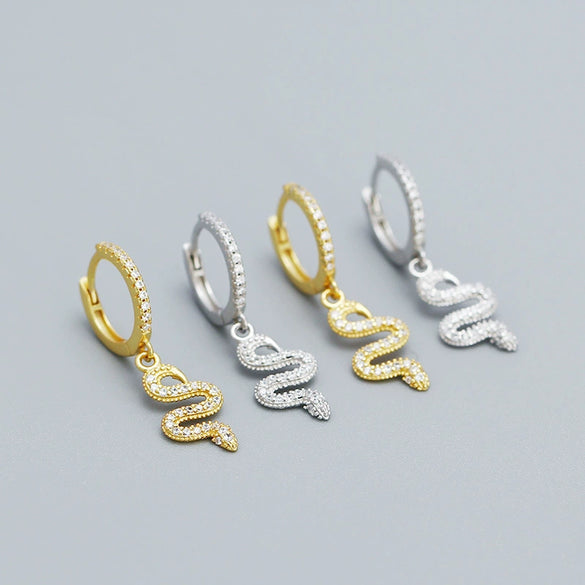 Snakeshaped S925 Silver Electroplated Diamondembedded Women's Earrings