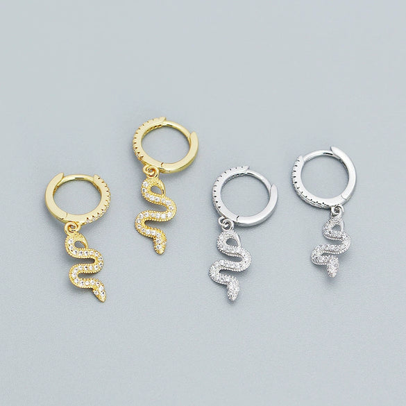 Snakeshaped S925 Silver Electroplated Diamondembedded Women's Earrings