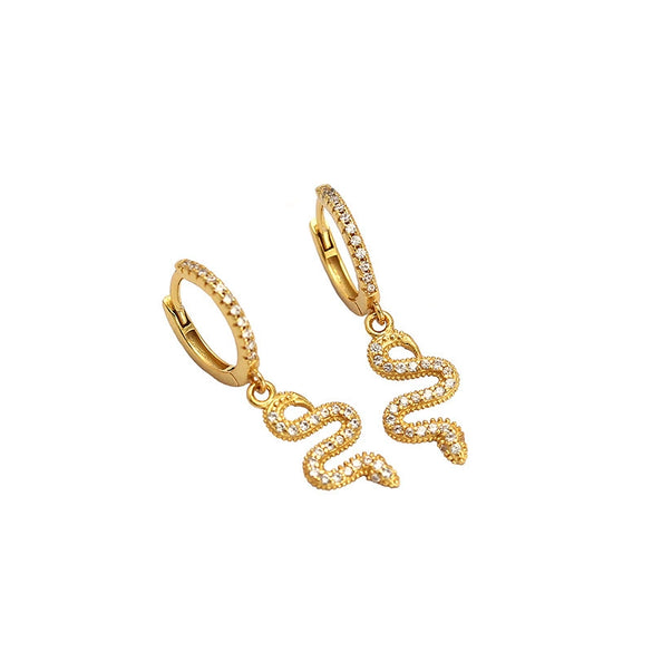Snakeshaped S925 Silver Electroplated Diamondembedded Women's Earrings