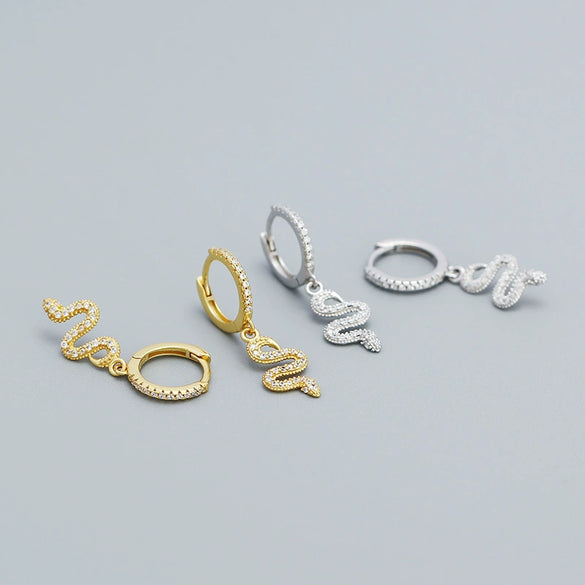Snakeshaped S925 Silver Electroplated Diamondembedded Women's Earrings