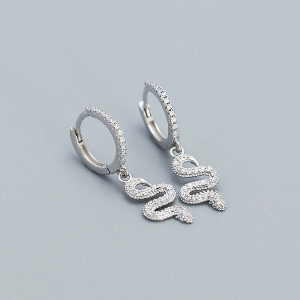 Snakeshaped S925 Silver Electroplated Diamondembedded Women's Earrings