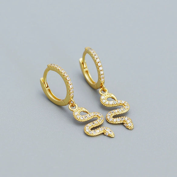 Snakeshaped S925 Silver Electroplated Diamondembedded Women's Earrings