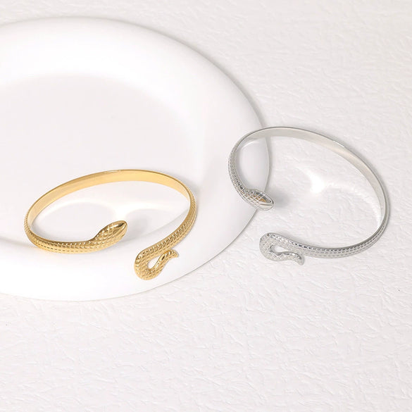 Snakeshaped Titanium Steel And Stainless Steel Bracelet 18K Goldplated Electroplated