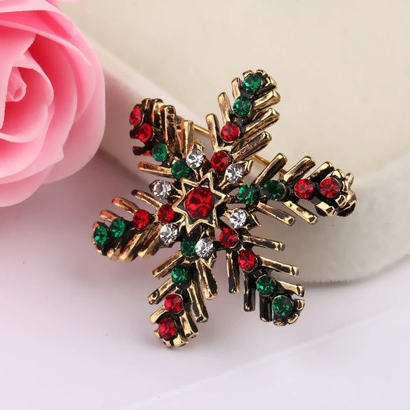 Snowflake And Star Brooch Jewelry For Women Electroplated Colorful Crystal Christmas Gift