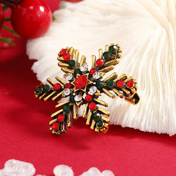 Snowflake And Star Brooch Jewelry For Women Electroplated Colorful Crystal Christmas Gift