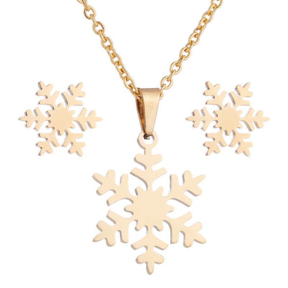 Snowflake Necklace And Earrings Set For Women Stainless Steel Electroplated Jewelry With Ochain Simple Christmas Gift