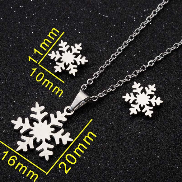 Snowflake Necklace And Earrings Set For Women Stainless Steel Electroplated Jewelry With Ochain Simple Christmas Gift