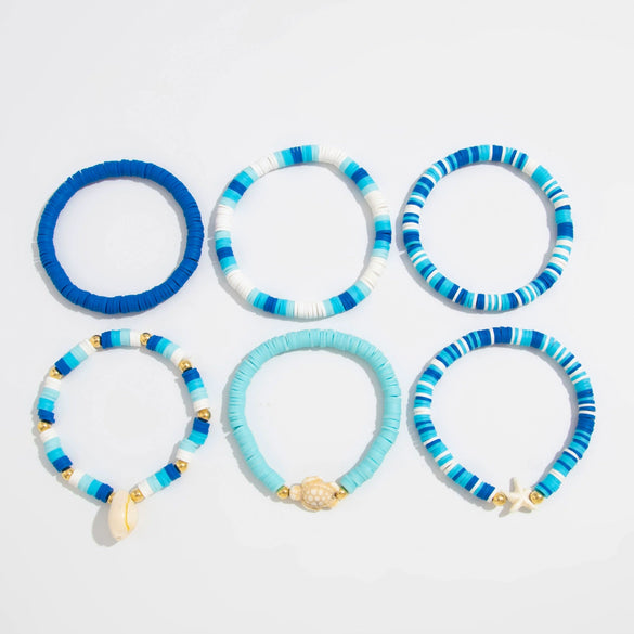 Soft Clay Handmade Fashion Sports Style Minimalist Flower Shell Stacked Bracelet