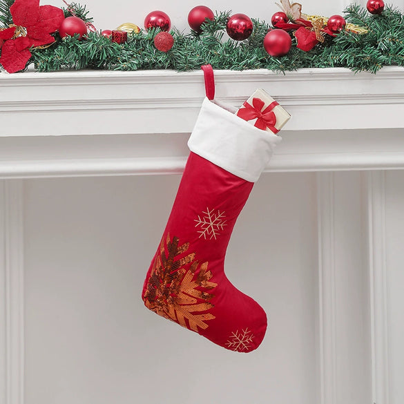 Soft Flannel Sequin Christmas Stocking Gift Bag Pendant And Candy Holder Decoration Wholesale