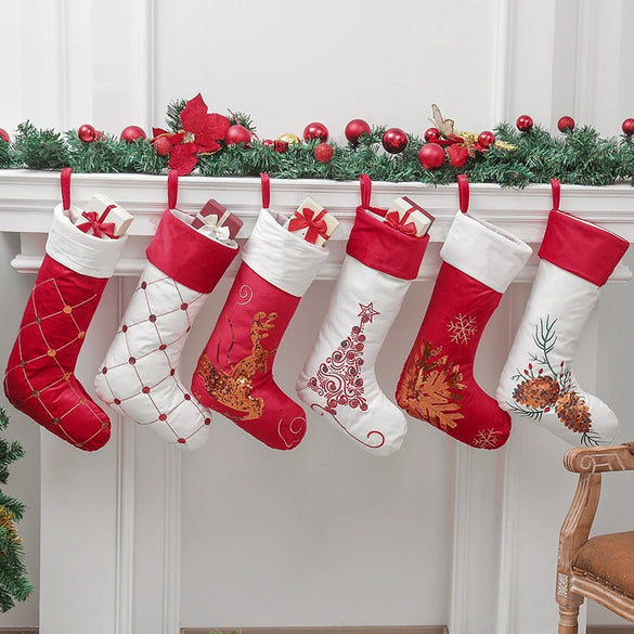 Soft Flannel Sequin Christmas Stocking Gift Bag Pendant And Candy Holder Decoration Wholesale